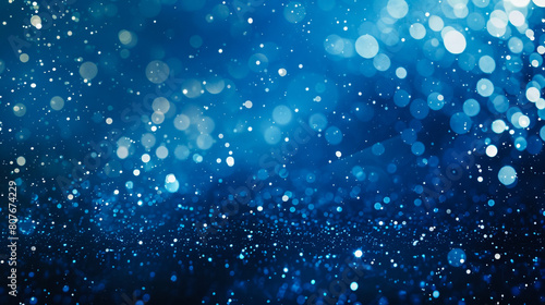 Blue Festive Christmas elegant abstract background with bokeh lights and stars. 