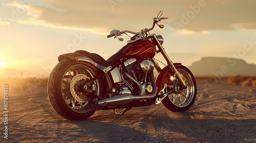 custom-built chopper standing out in a desert landscape