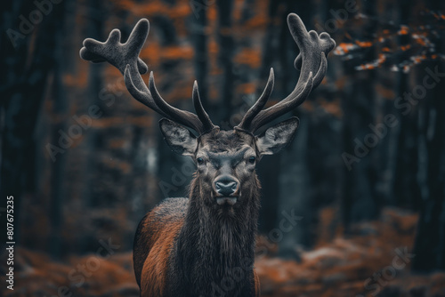 Portrait of majestic deer stag in the forest