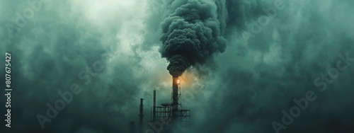 A factory smokestack spewing out dark clouds, representing the environmental impact of industry. photo