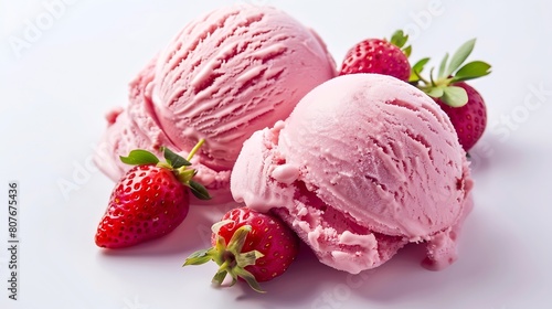 Tasty strawberry ice cream on white background : Generative AI
