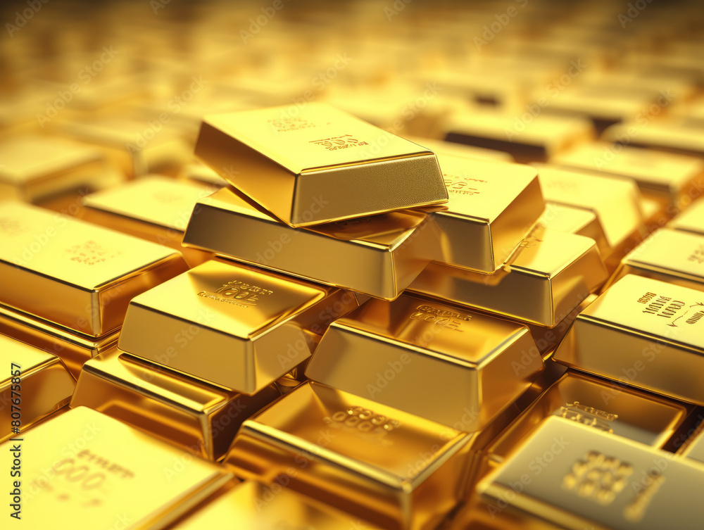 Neatly arranged gold bars and coins Neatly arranged gold bars and coins