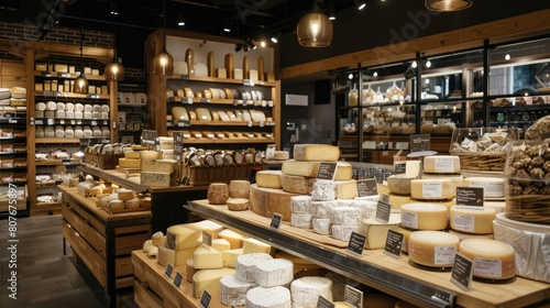 Photos of a cozy cheese and bread store, a large assortment, tasting