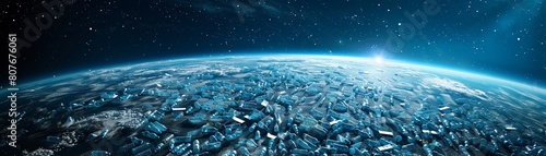 Dramatic view of Earth covered in plastic bottles, seen from space, advocating for recycling and waste reduction 8K , high-resolution, ultra HD,up32K HD photo