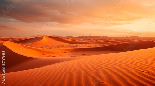 Gilded Horizons The Majestic Sahara Desert at Sunset