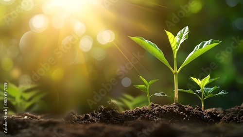 Green Initiatives on Earth Day and World Environment Day: Introducing New Plants in Soil. Concept Green Initiatives, Earth Day, World Environment Day, New Plants, Soil Introduction photo