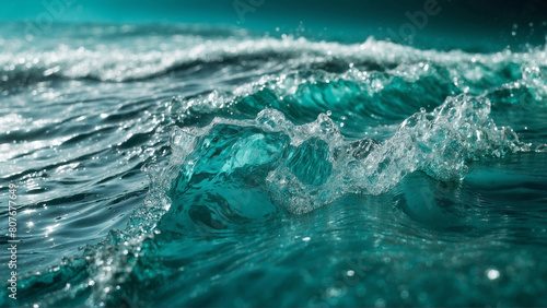 Close-up on splashing turquoise waves