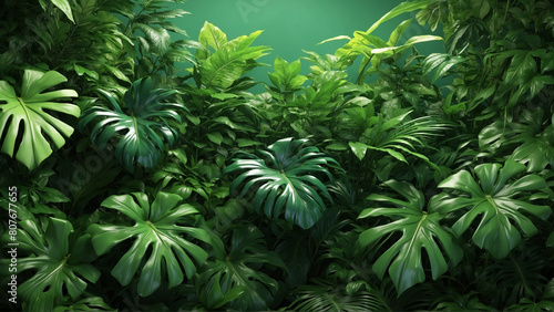Many tropical leaves, tropical bush plant foliage environment nature background