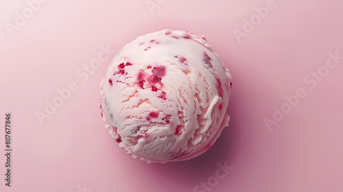 vanilla and raspberry ice cream ball isolated on pink background top view   Generative AI