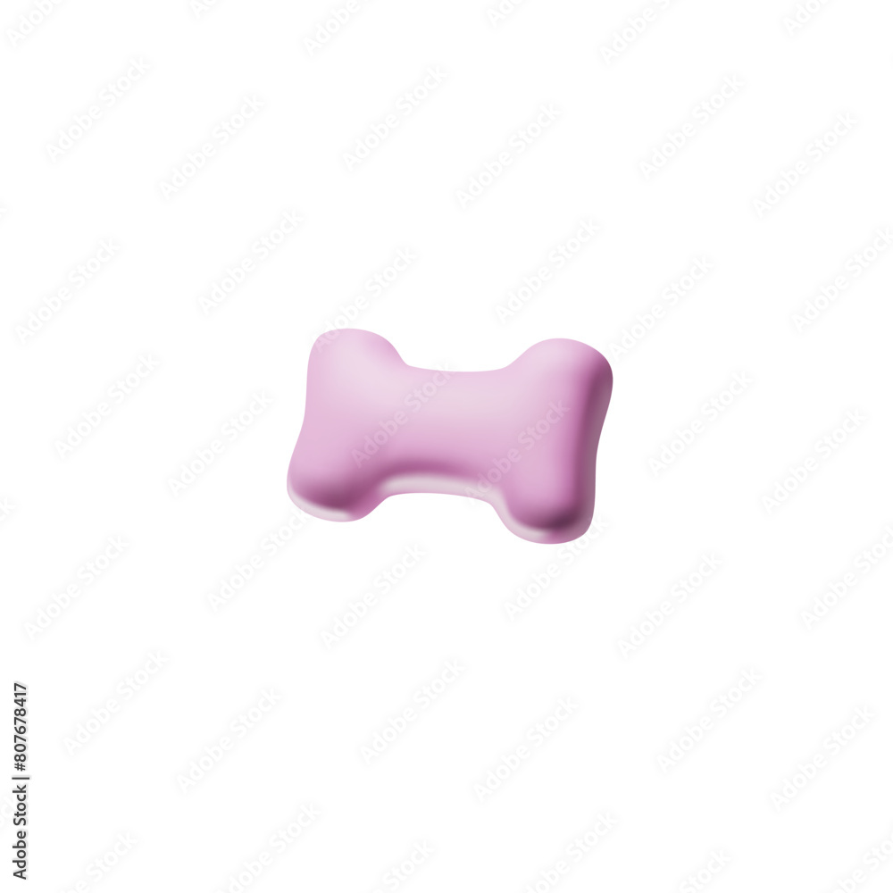Cartoon 3D pink dog bone. Accessory for pets on an isolated background. Cartoon 3D pink dog bone. Accessory for pets on an isolated background.