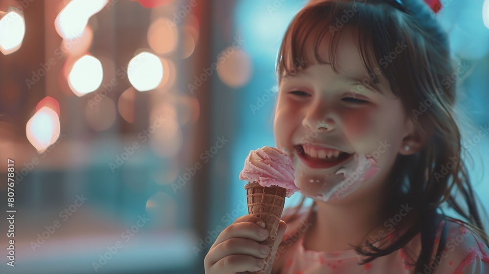 Happy girl eating ice cream : Generative AI