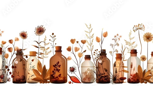Modern flat graphic of traditional herbal homeopathic remedies isolated on white background. Concept Homeopathic Remedies, Herbal Medicine, Flat Design, Traditional Healing, Graphic Illustration photo