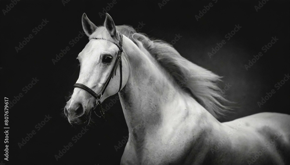 Fototapeta premium White Horse with dark black background color key black