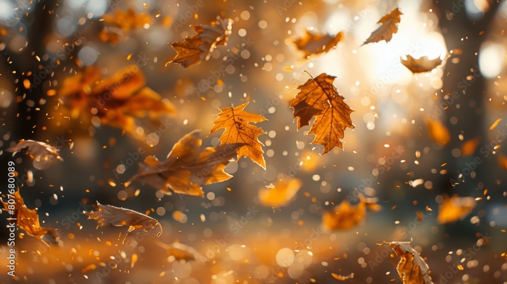 Dance of autumn leaves: a stunning visual feast of swirling red leaves amidst a radiant, glowing backdrop Dance of autumn leaves: a stunning visual feast of swirling red leaves amidst a radiant, glowing backdrop