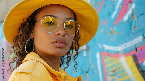 Wallpaper Mural A street style icon, with urban graffiti as the background, during a hip city fashion festival Torontodigital.ca