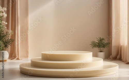 Elegant Cream Podiums with Soft Natural Backdrop  Copy Space