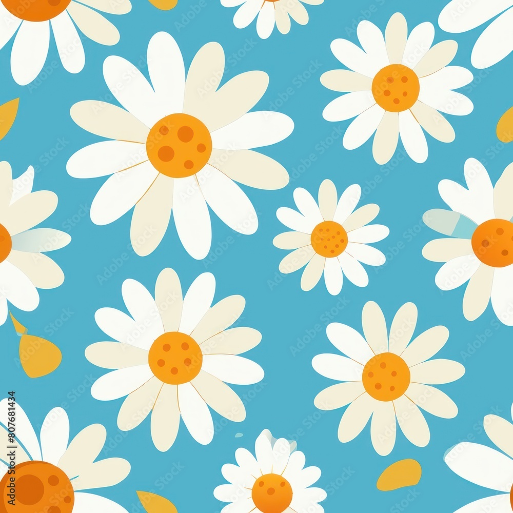 Seamless pattern of whimsical daisies with white petals and sunny yellow centers, Generative AI Seamless pattern of whimsical daisies with white petals and sunny yellow centers, Generative AI