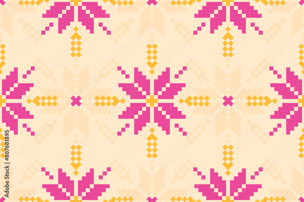 Fabric flower pattern art. Geometric ethnic seamless pattern in tribal ...