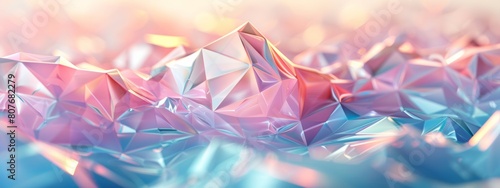 A geometric background with repeating patterns of geometric crystals, rendered in soft pastel colors.