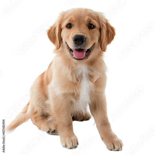 Cute fluffy smile puppy golden retriever dog that looking at cameradog isolated on transperent background photo