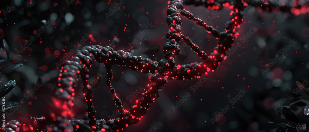 A dark red and black DNA genome poster with copy space A dark red and black DNA genome poster with copy space