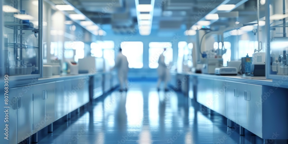 Modern Laboratory Interior with Scientists Working in a Bright, Spacious Setting Modern Laboratory Interior with Scientists Working in a Bright, Spacious Setting