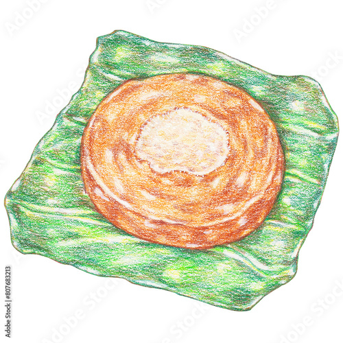 kutsinta, sticky rice cake, filipino desserts color pencil drawing style photo