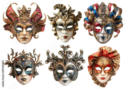 Set of venetian opera carnival masquerade masks  cut out