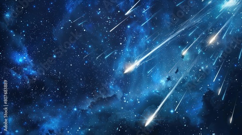 Falling meteorite, asteroid, comet in the starry sky. AI Generative