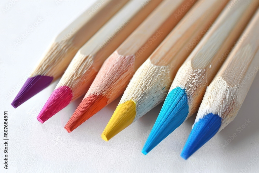 Fototapeta premium color pencil on white background, wooden colored pencils