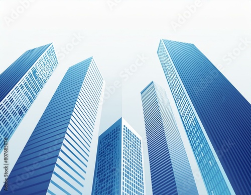 Abstract skyscrapers white and blue background  geometric pattern of towers  perspective graphic shapes of buildings  Architectural  financial  corporate business brochure template