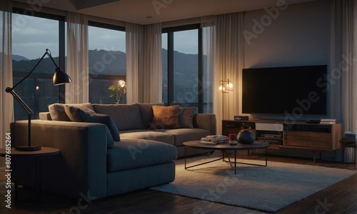 Cozy Living Room with Earthy Neutral Tones Modern Decor and Natural Light, beige and dark atmosphere © aitricho