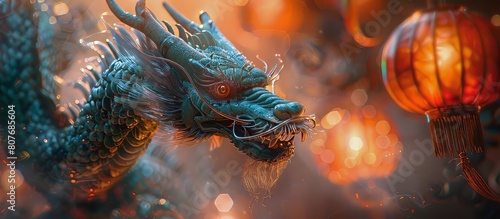 Vibrant Chinese Dragon Amidst Lanterns