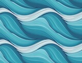Seamless abstract turquoise blue rolling ocean waves seascape painting background texture. Contemporary tileable nautical sea water backdrop or summer vacation beach theme digital art pattern