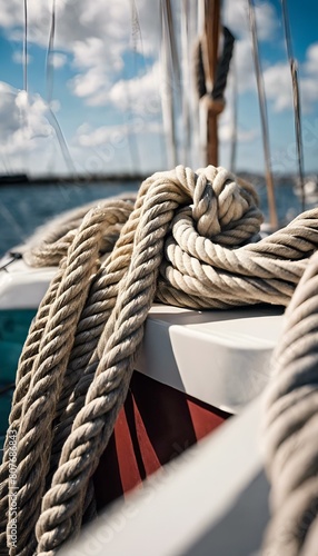 AI generated illustration of a close-up of rope on a boat in water