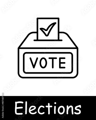 Elections set icon. Vote, candidate, speech, calendar, voting, percentage, diagram, statistics, pencil, hand, record, handshake, loudspeaker, people opinion, passport. Electoral campaign concept.