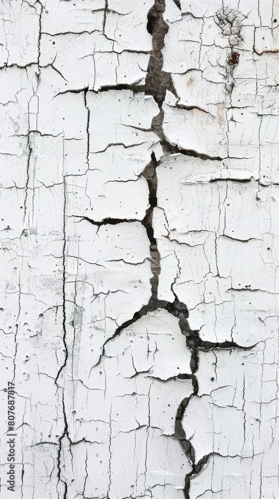 Fototapeta premium A monochrome texture of crackled paint adorns a surface, revealing complex patterns created by time. It's a muted symphony of decay and transformation.