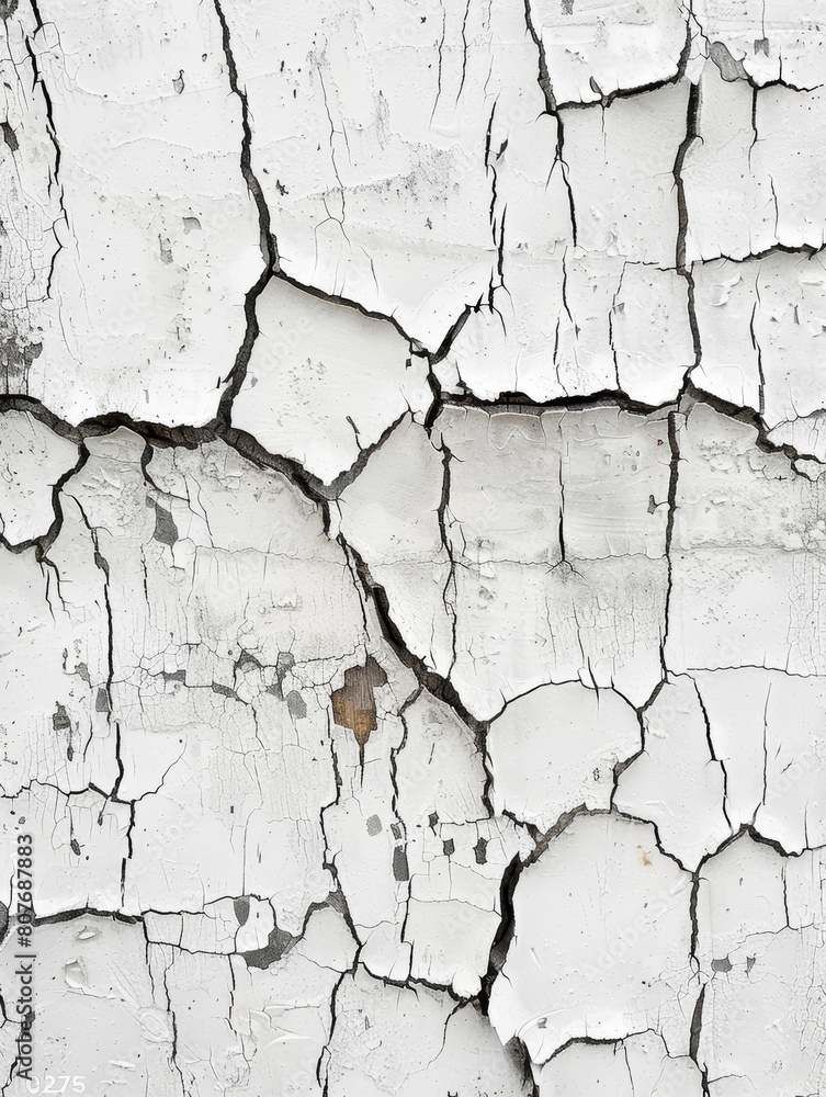 The stark white wall displays a web of crackled paint, showcasing the beauty of age and natural decay. The texture speaks to the enduring character of surfaces over time. The stark white wall displays a web of crackled paint, showcasing the beauty of age and natural decay. The texture speaks to the enduring character of surfaces over time.