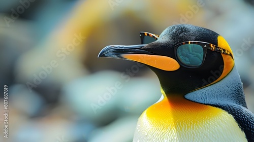Realistic Photo Penguin and sunglasses. 3D render on fantasy and fufure. photo