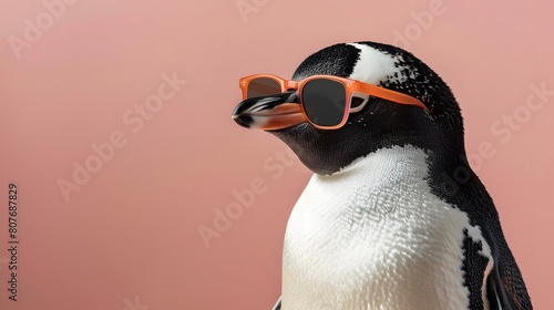 Realistic Photo Penguin and sunglasses. 3D render on fantasy and fufure. © Beersing93