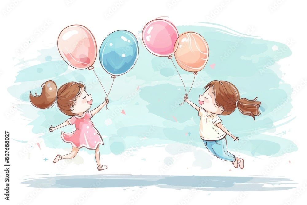 Two little girls having fun with balloons. Suitable for children's events or birthday parties Two little girls having fun with balloons. Suitable for children's events or birthday parties