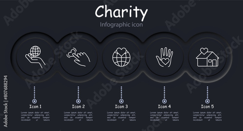 Charity set icon. Helping those in need, heart, hands, peace, feelings, infographic, neomorphism, protection, support, assistance, aftercare, humanitarian aid, financial support. Helping concept.