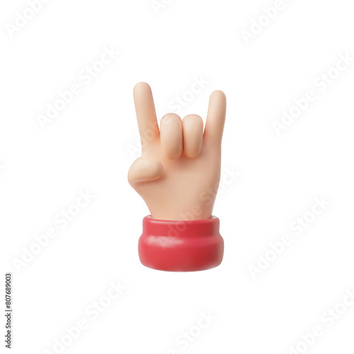 3D illustration of a hand gesture, iconic rock sign on a white background