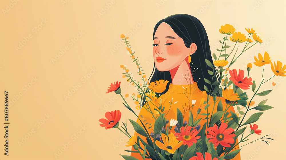 Illustration of a woman with flowers in her hand Illustration of a woman with flowers in her hand
