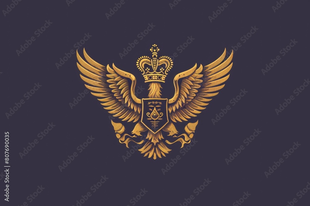 Majestic golden eagle with a crown perched on its head. Perfect for royal themes and luxury concepts