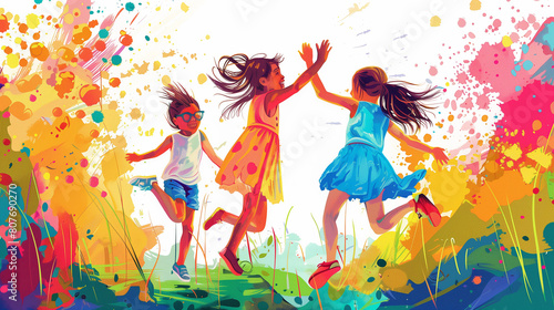 Illustration of girls having fun playing in the park.