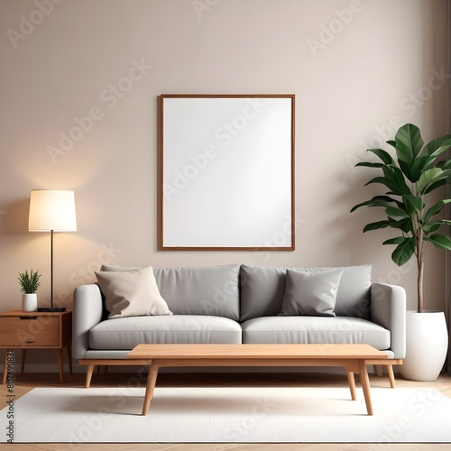 3d rendered empty frame picture mockup in cozy living room © AmirsCraft