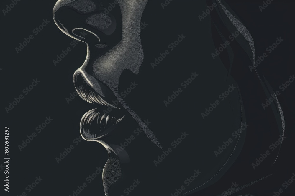Detailed black and white drawing of a woman's face. Suitable for various artistic projects