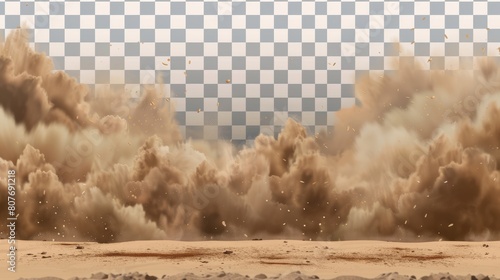 An explosion collection of realistic texture modern illustration of a desert sandstorm with dusty clouds or dry sand flying with gusts of wind. photo