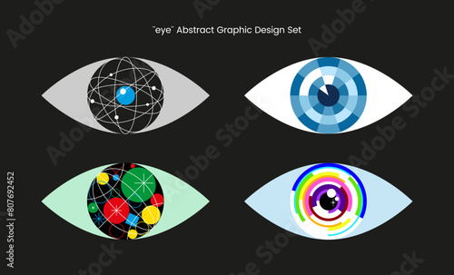 abstract graphic design with eye pupil artistic eyes symbol figure shapes futurism target planet space geometry visual creative unique retro idea colorful set collection cover template flat person eye